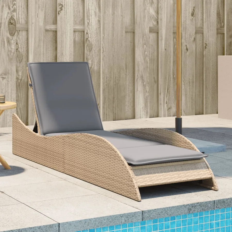 Chaise longue avec coussin beige 60x205x73 cm résine tressée