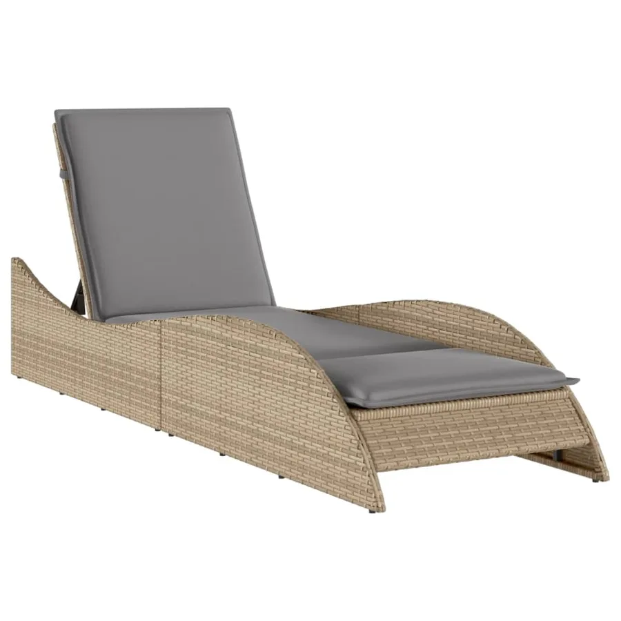Chaise longue avec coussin beige 60x205x73 cm résine tressée - 2