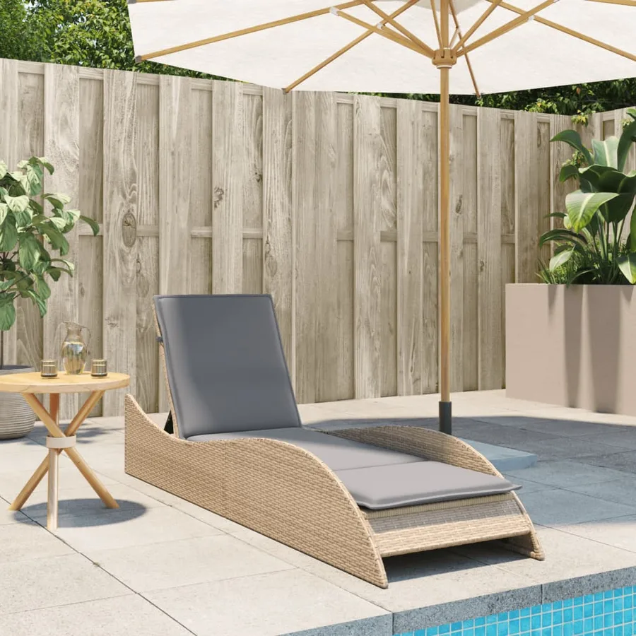 Chaise longue avec coussin beige 60x205x73 cm résine tressée - 3