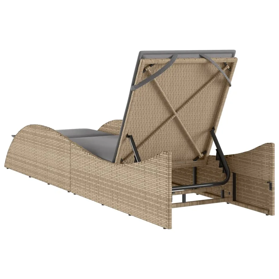 Chaise longue avec coussin beige 60x205x73 cm résine tressée - 6