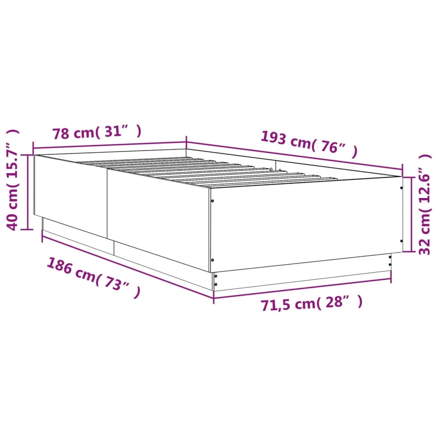 Cadre de lit avec LED sans matelas noir 75x190 cm - 14