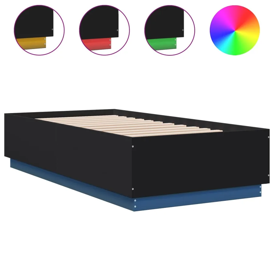 Cadre de lit avec LED sans matelas noir 75x190 cm - 2
