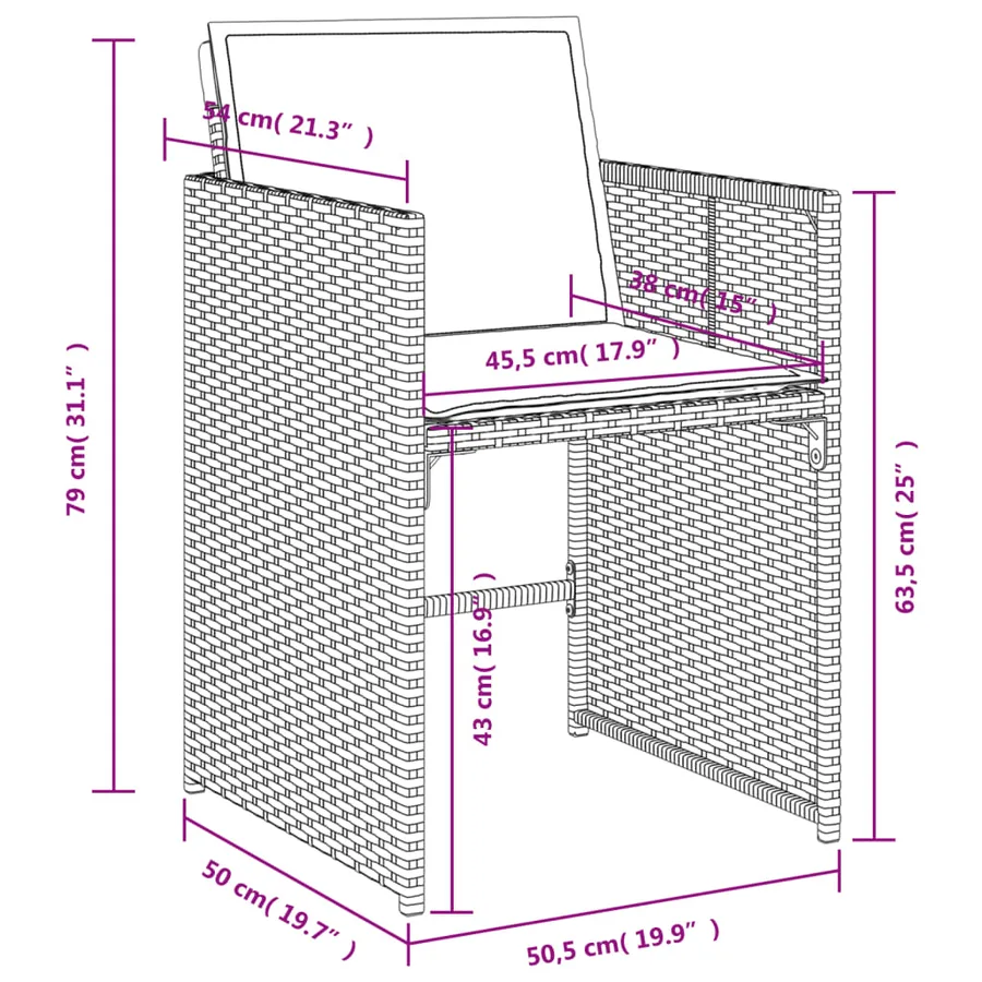 Chaises de jardin lot de 4 avec coussins noir résine tressée - 12