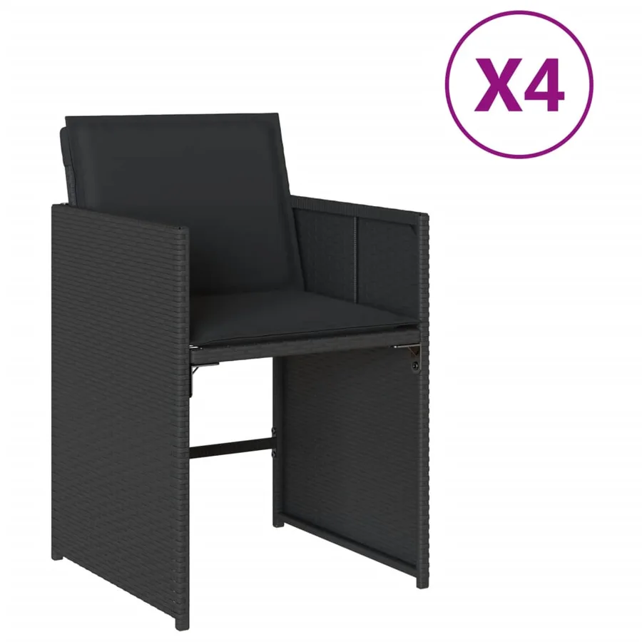 Chaises de jardin lot de 4 avec coussins noir résine tressée - 2