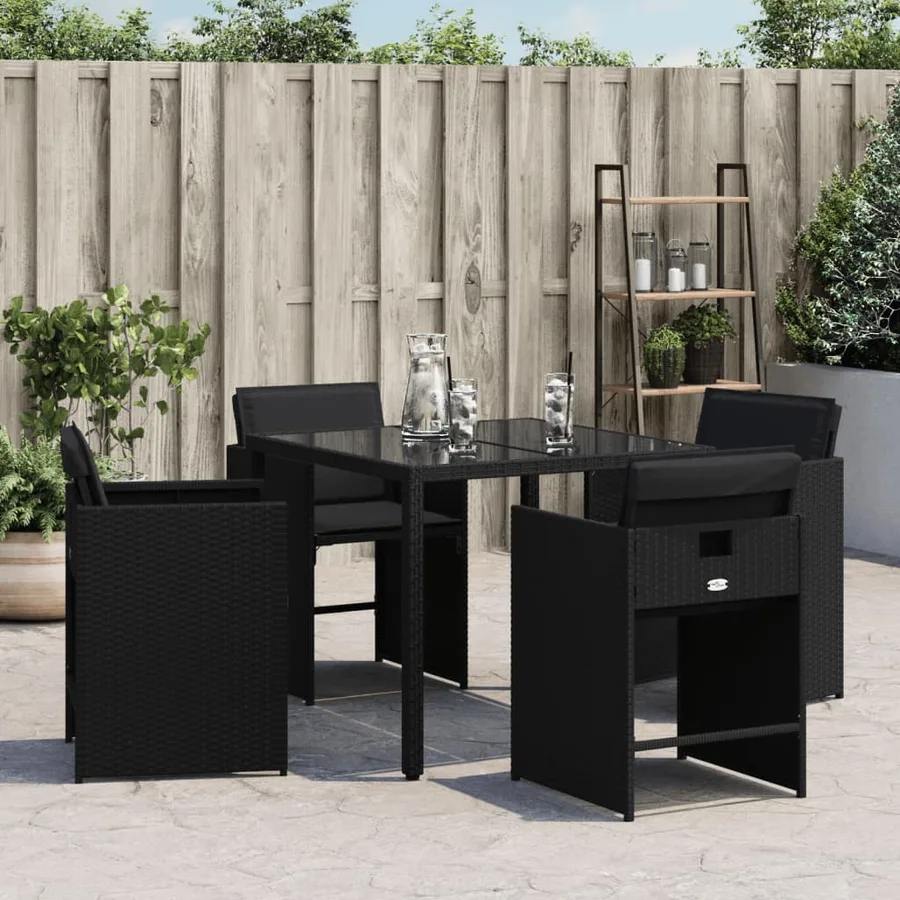 Chaises de jardin lot de 4 avec coussins noir résine tressée - 3