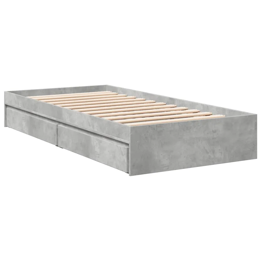 Cadre de lit avec tiroirs sans matelas gris béton 75x190 cm - 6