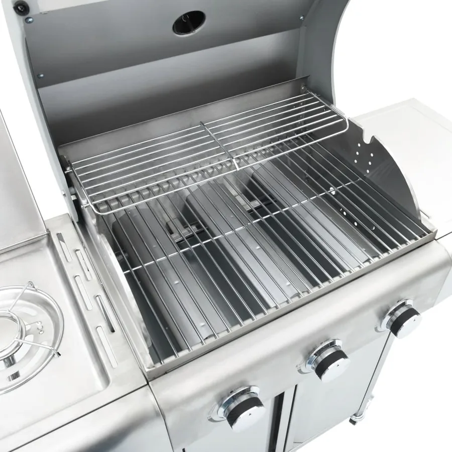 Barbecue gril à gaz avec 4 brûleurs argenté acier inoxydable - 8