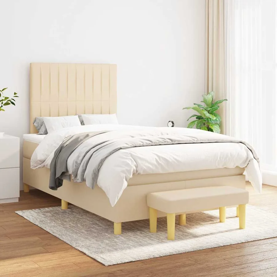 Sommier à lattes de lit avec matelas crème 120x190 cm tissu - 3