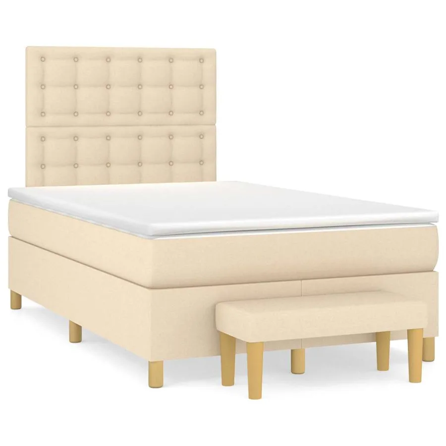 Sommier à lattes de lit avec matelas crème 120x190 cm tissu - 2