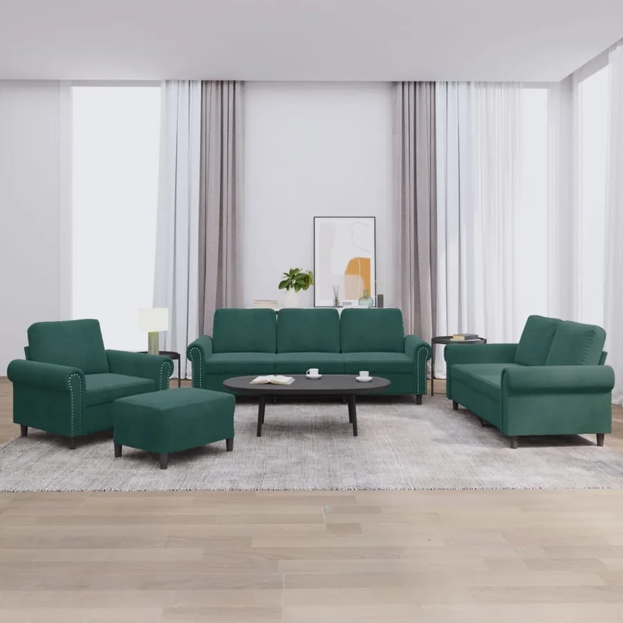 Ensemble de canapés 4 pcs avec coussins Vert foncé Velours