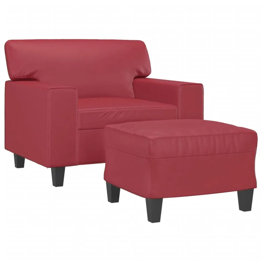Fauteuil avec repose-pied Rouge bordeaux 60 cm Similicuir - 3