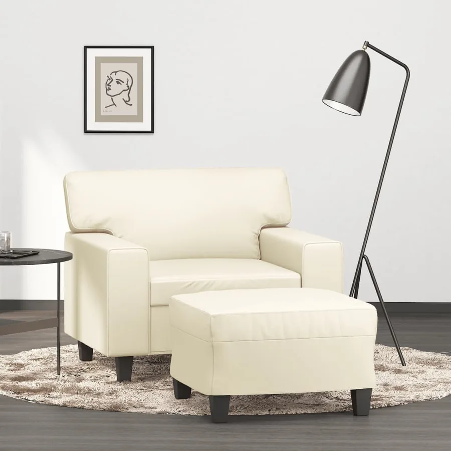 Fauteuil avec repose-pied Crème 60 cm Similicuir