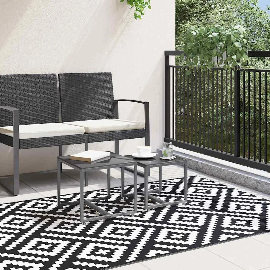 Tapis d'extérieur ARAKIL Blanc et noir 120x180 cm PP - 3