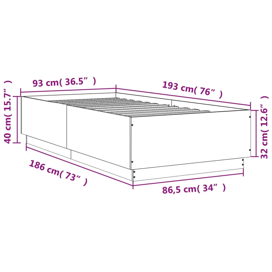 Cadre de lit avec LED sans matelas noir 90x190 cm - 14