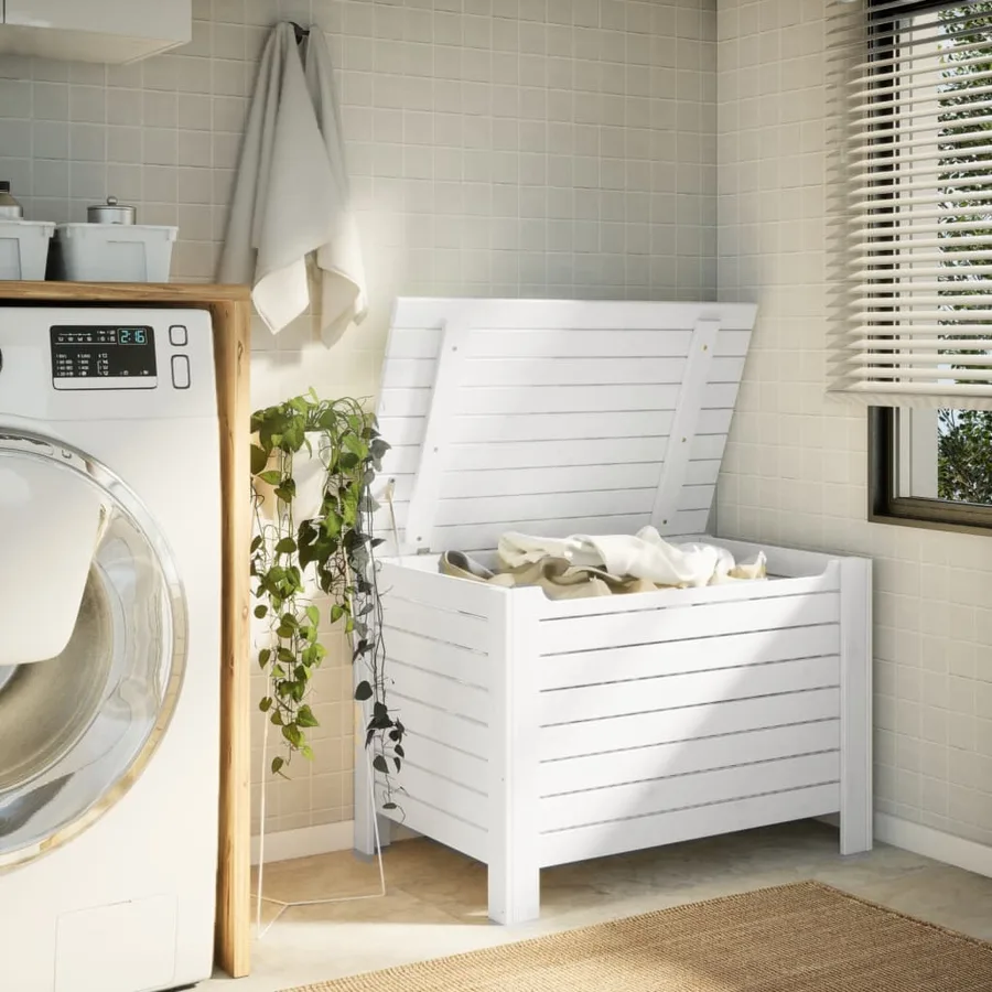 Boîte de rangement avec couvercle RANA blanc bois massif de pin - 3