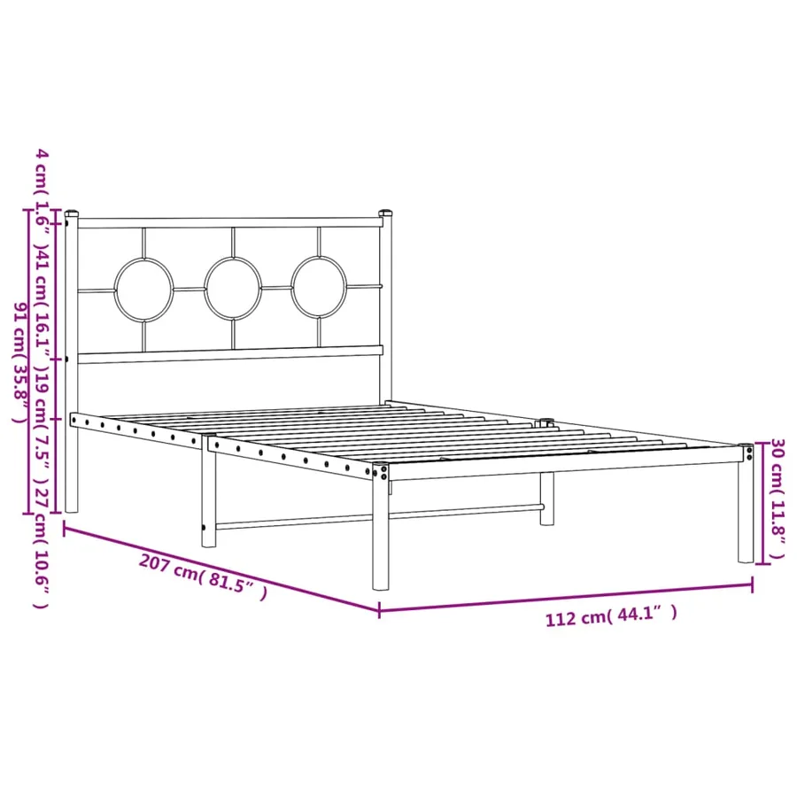 Cadre de lit métal sans matelas et tête de lit blanc 107x203 cm - 10