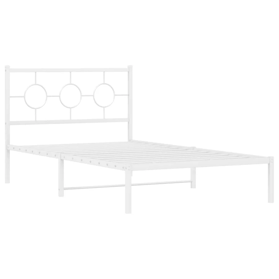 Cadre de lit métal sans matelas et tête de lit blanc 107x203 cm - 3