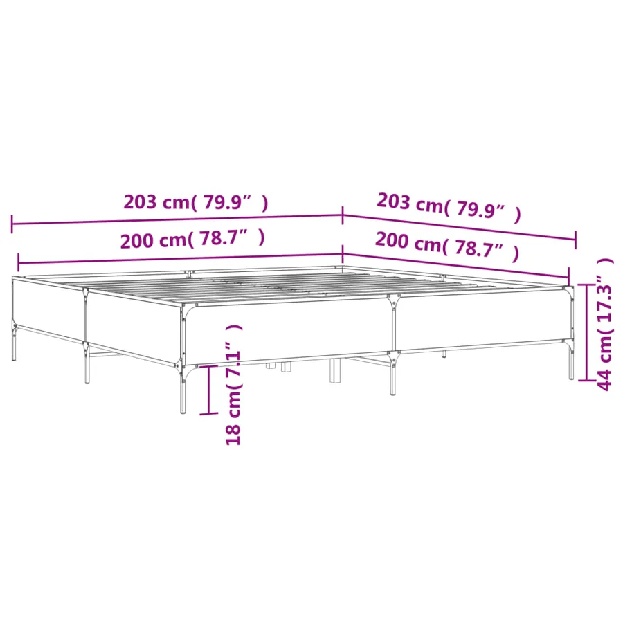 Cadre de lit sans matelas chêne fumé 200x200 cm - 9