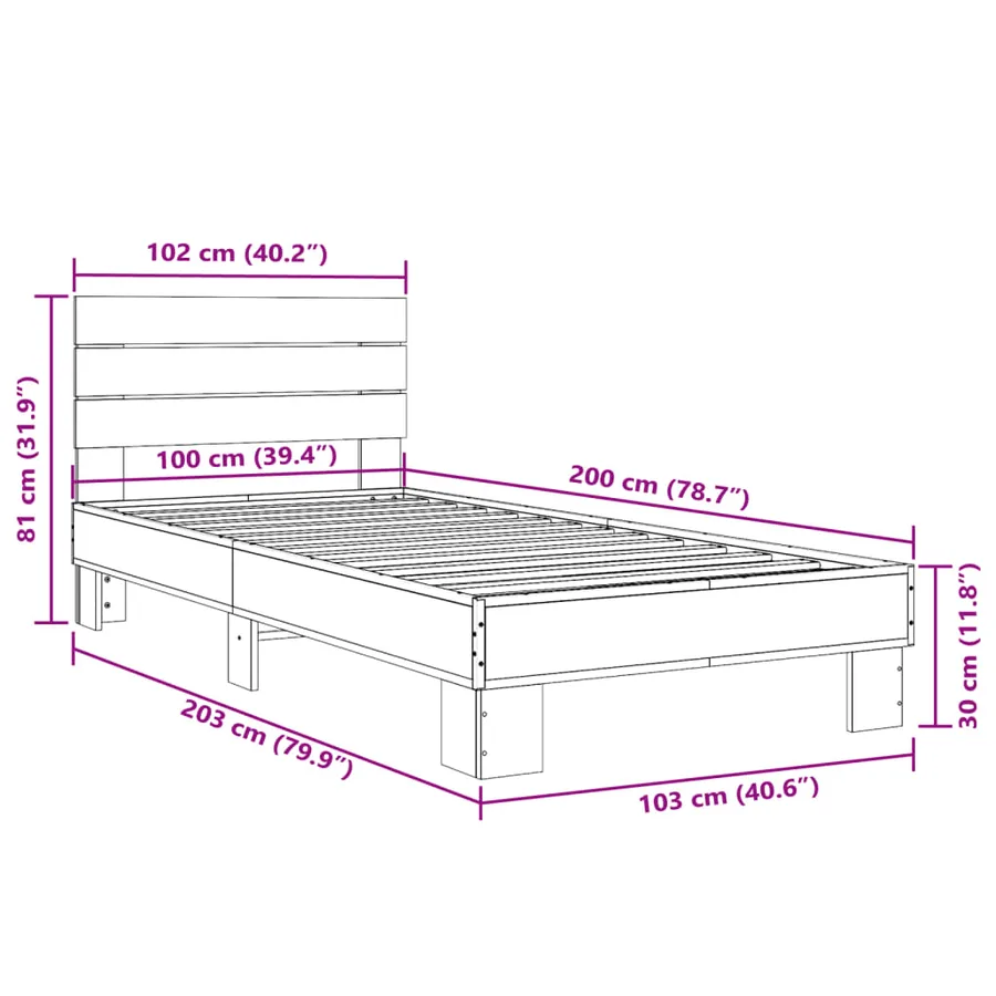Cadre de lit sans matelas chêne fumé 100x200 cm - 9