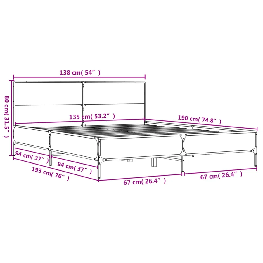 Cadre de lit sans matelas noir 135x190 cm - 9