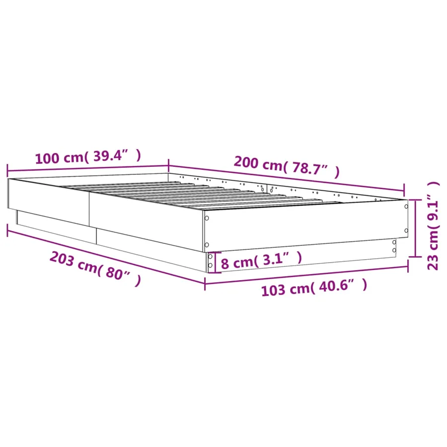 Cadre de lit sans matelas sonoma gris 100x200 cm - 9