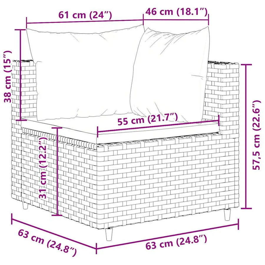Salon de jardin avec coussins 9 pcs marron résine tressée - 10