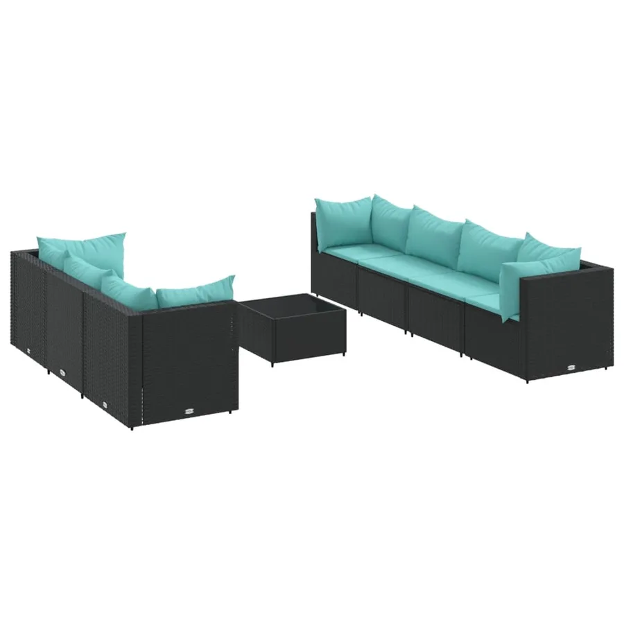 Salon de jardin 8 pcs avec coussins noir résine tressée - 2