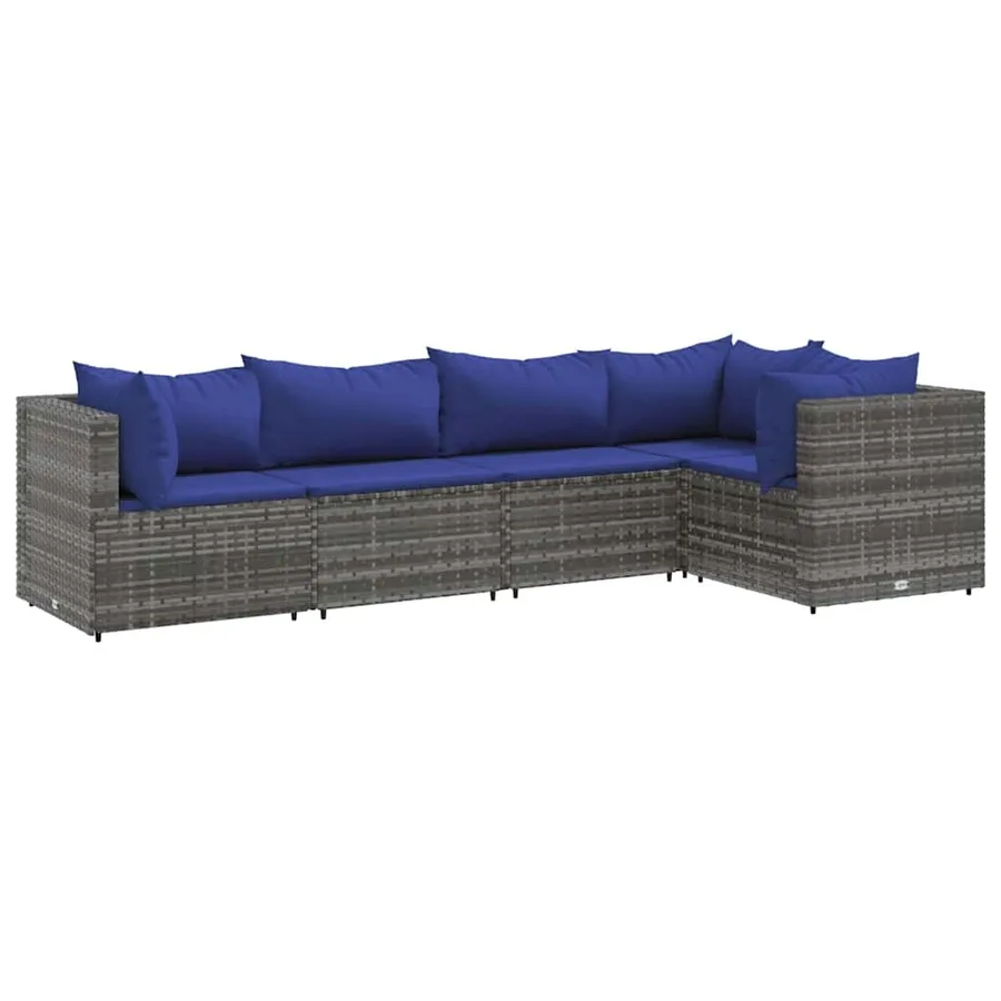 Salon de jardin 5 pcs avec coussins Gris Résine tressée - 2