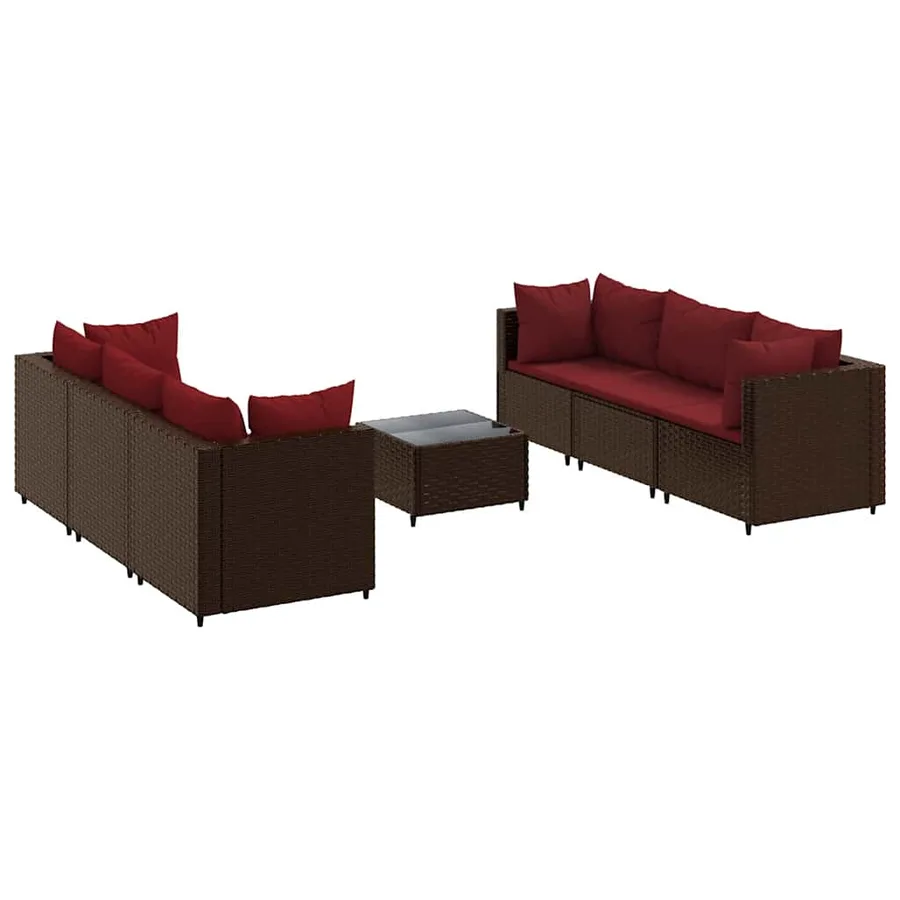 Salon de jardin avec coussins 7 pcs marron résine tressée - 2