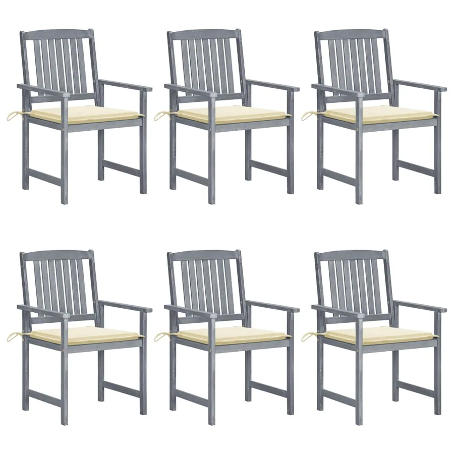Chaises de jardin et coussins lot de 6 Bois acacia massif Gris