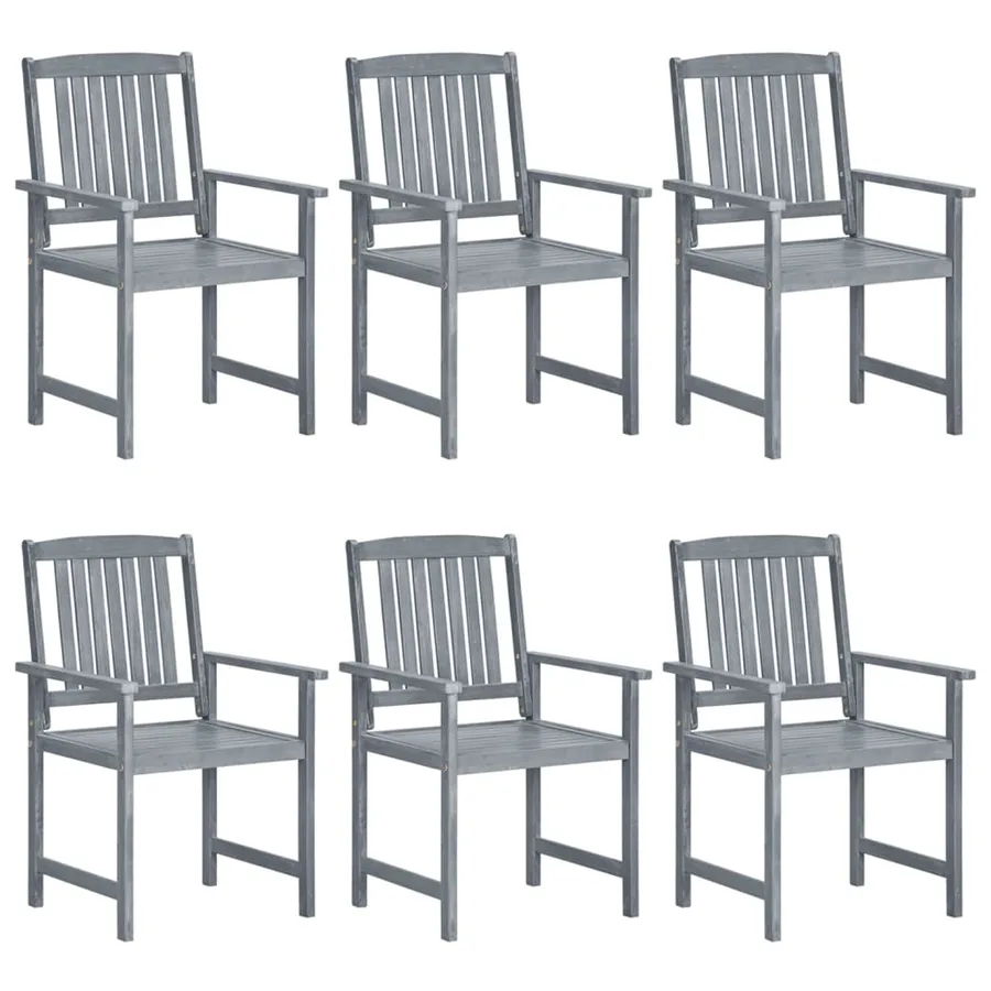 Chaises de jardin et coussins lot de 6 Bois acacia massif Gris - 3