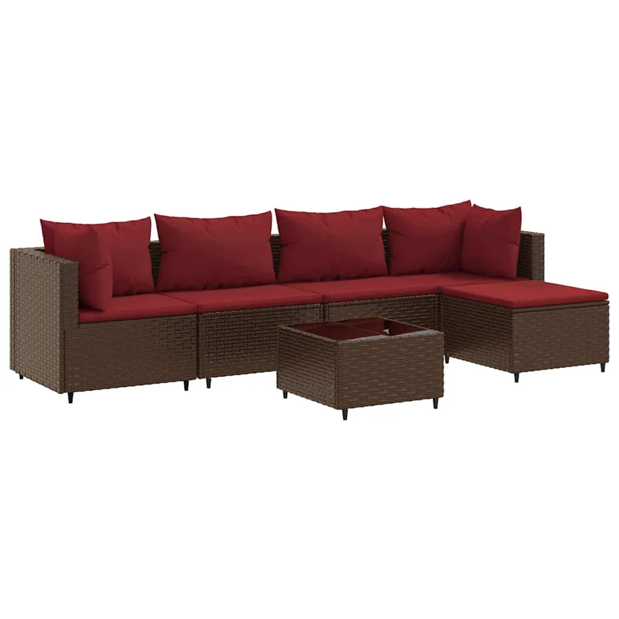 Salon de jardin 6 pcs avec coussins Marron Résine tressée - 2