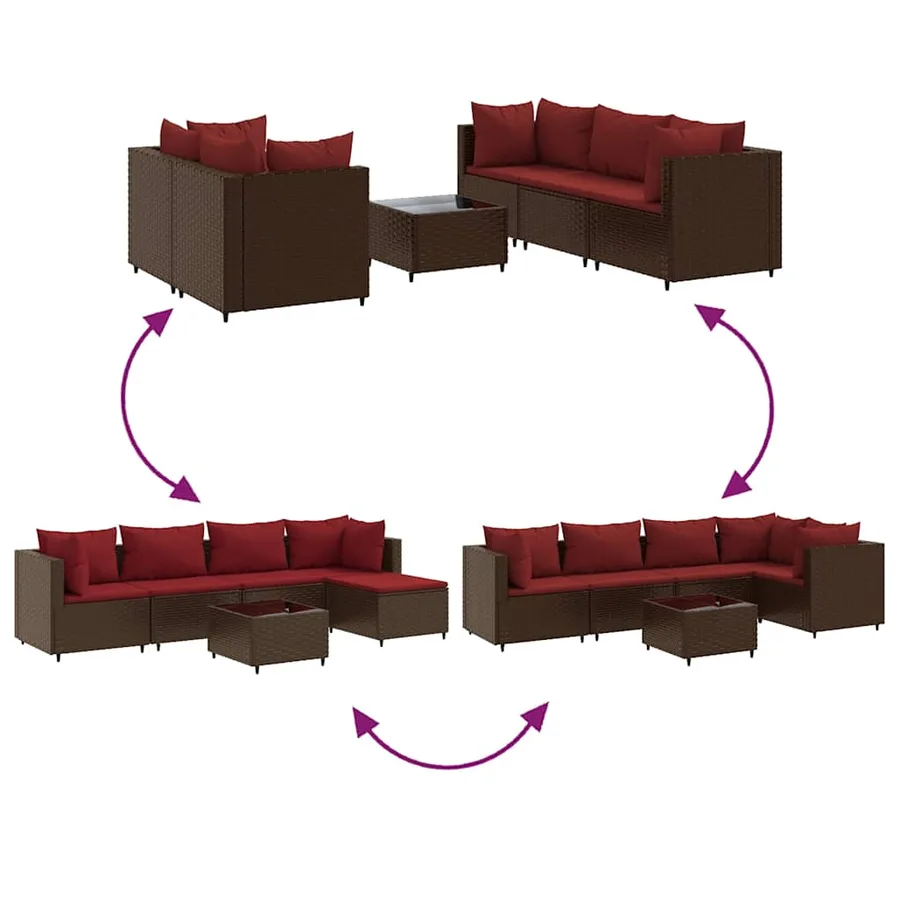 Salon de jardin 6 pcs avec coussins Marron Résine tressée - 7