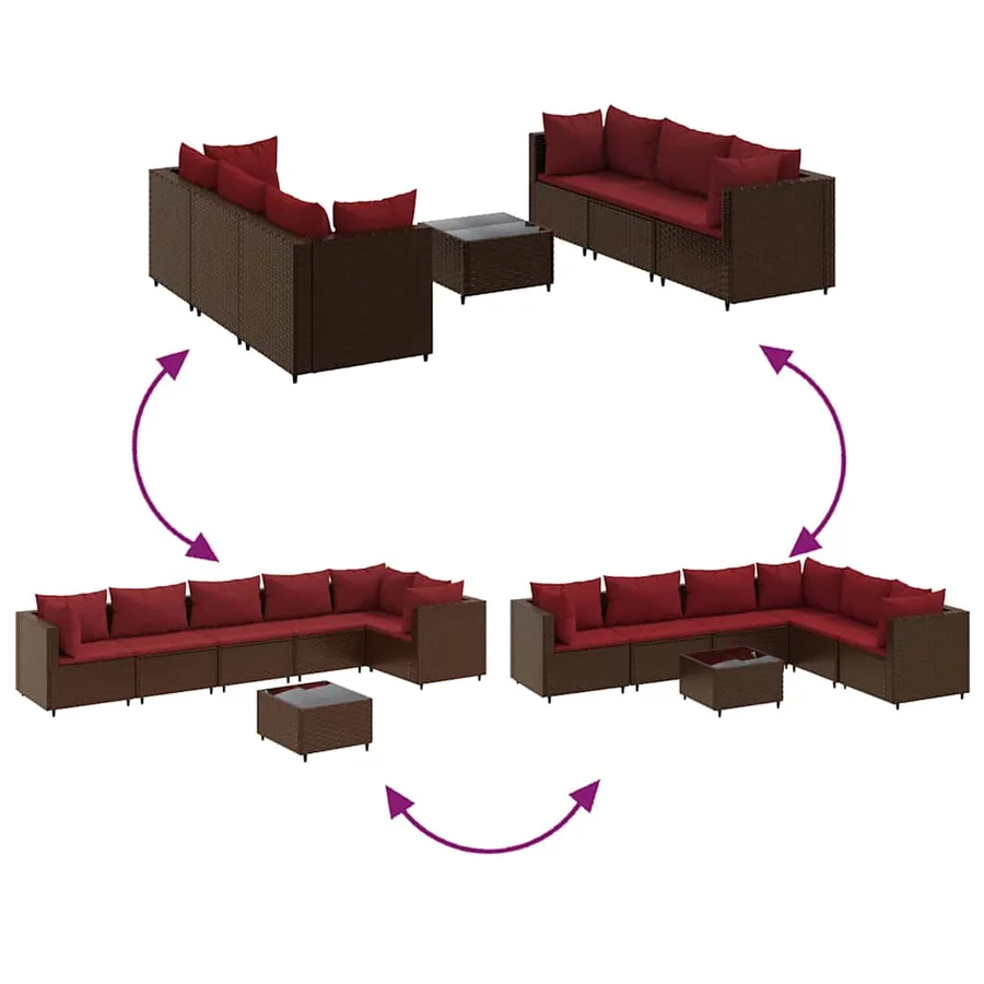 Salon de jardin avec coussins 7 pcs marron résine tressée - 7