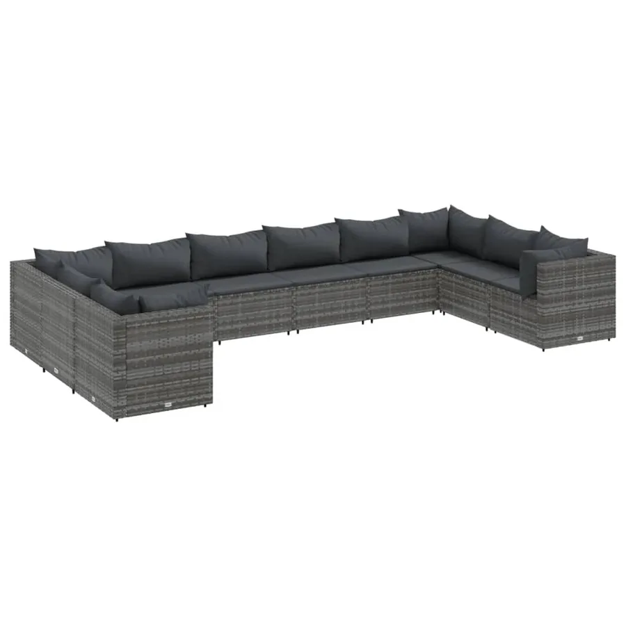 Salon de jardin 10 pcs avec coussins Gris Résine tressée - 2