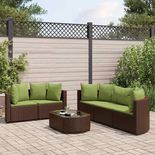 Salon de jardin avec coussins 6 pcs marron résine tressée