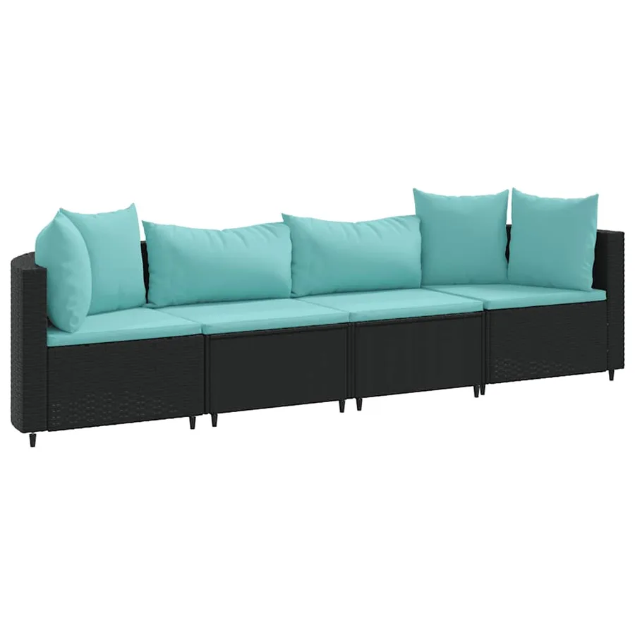 Salon de jardin 4 pcs avec coussins noir résine tressée - 2