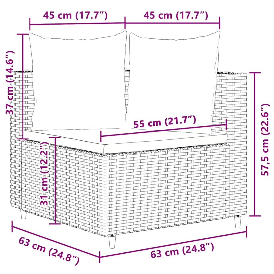 Salon de jardin 4 pcs avec coussins marron résine tressée - 8