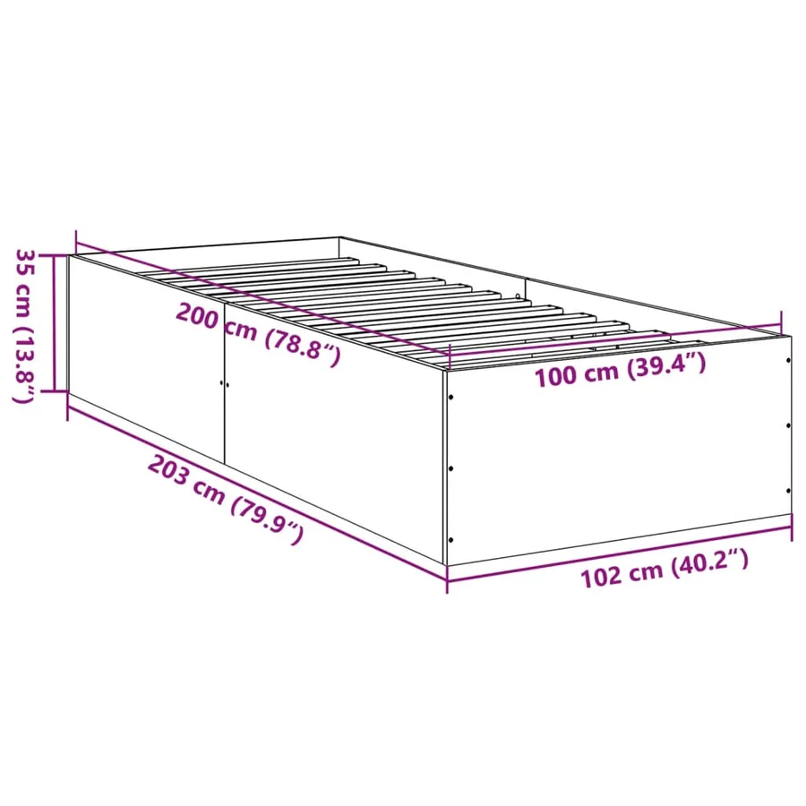 Cadre de lit sans matelas sonoma gris 100x200 cm - 10