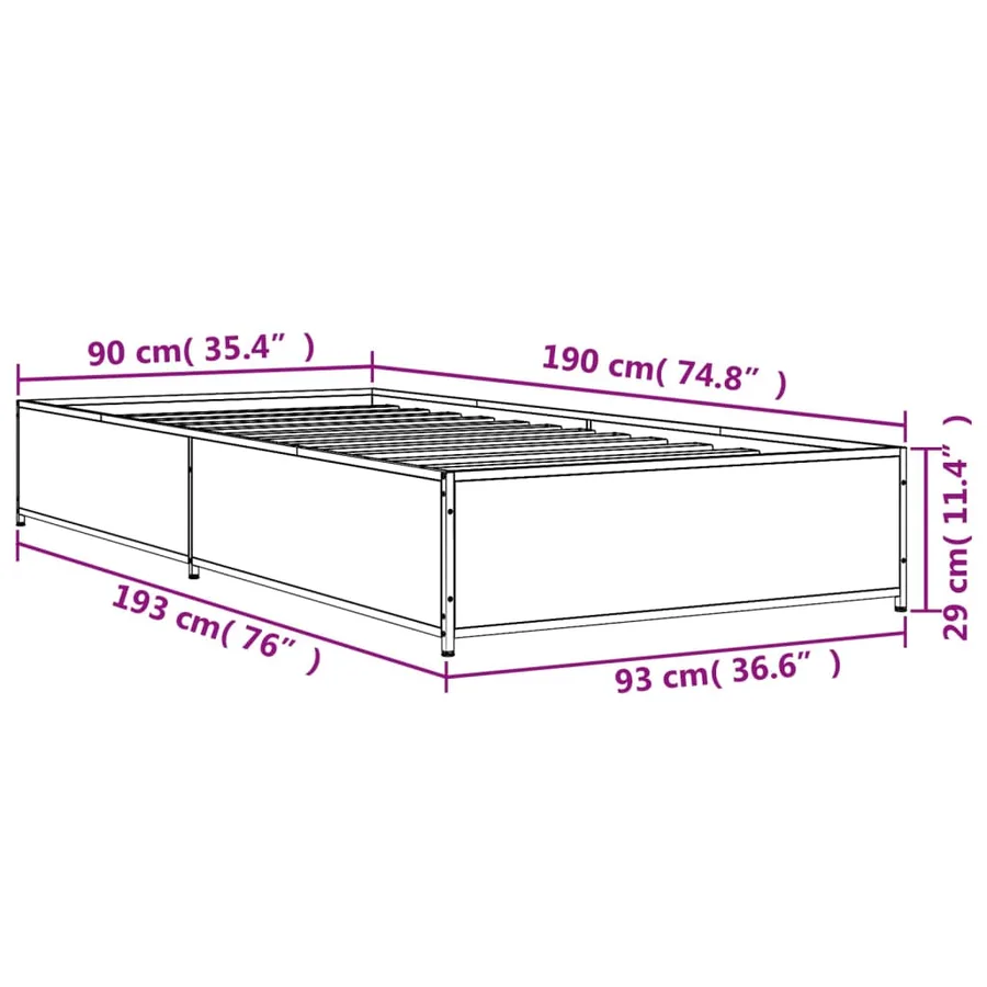 Cadre de lit sans matelas sonoma gris 90x190 cm - 9