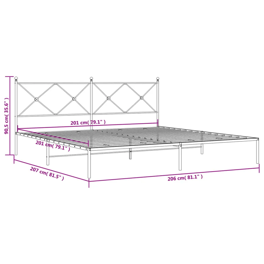 Cadre de lit métal sans matelas avec tête de lit noir 200x200cm - 8