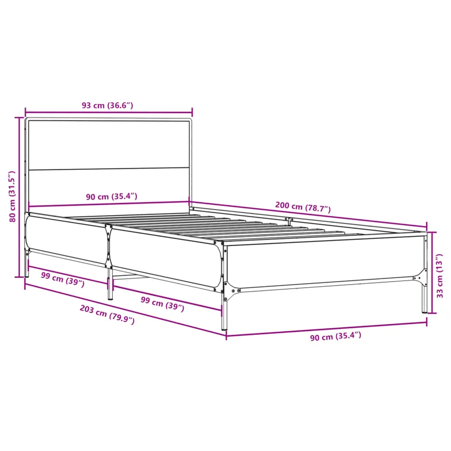 Cadre de lit sans matelas chêne fumé 90x200 cm - 9