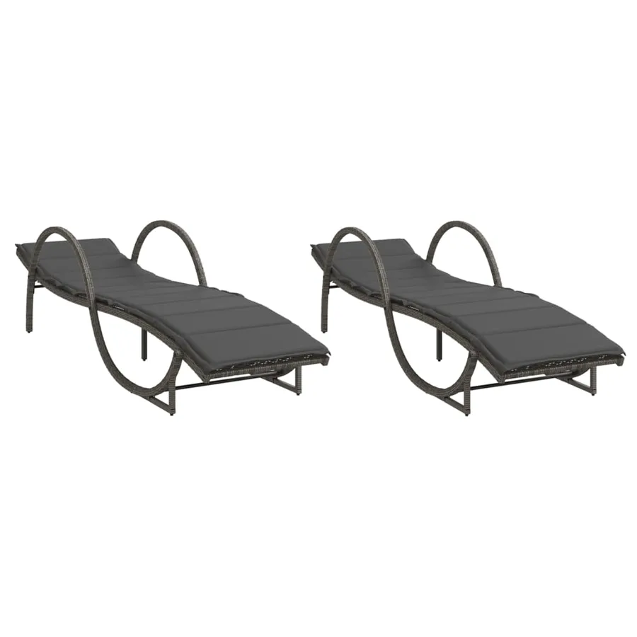 Chaises longues lot de 2 avec coussins gris résine tressée - 2