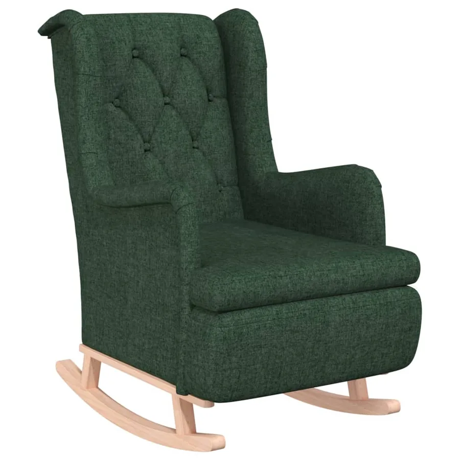 Fauteuil avec pieds à bascule en bois d'hévéa Vert foncé Tissu - 2