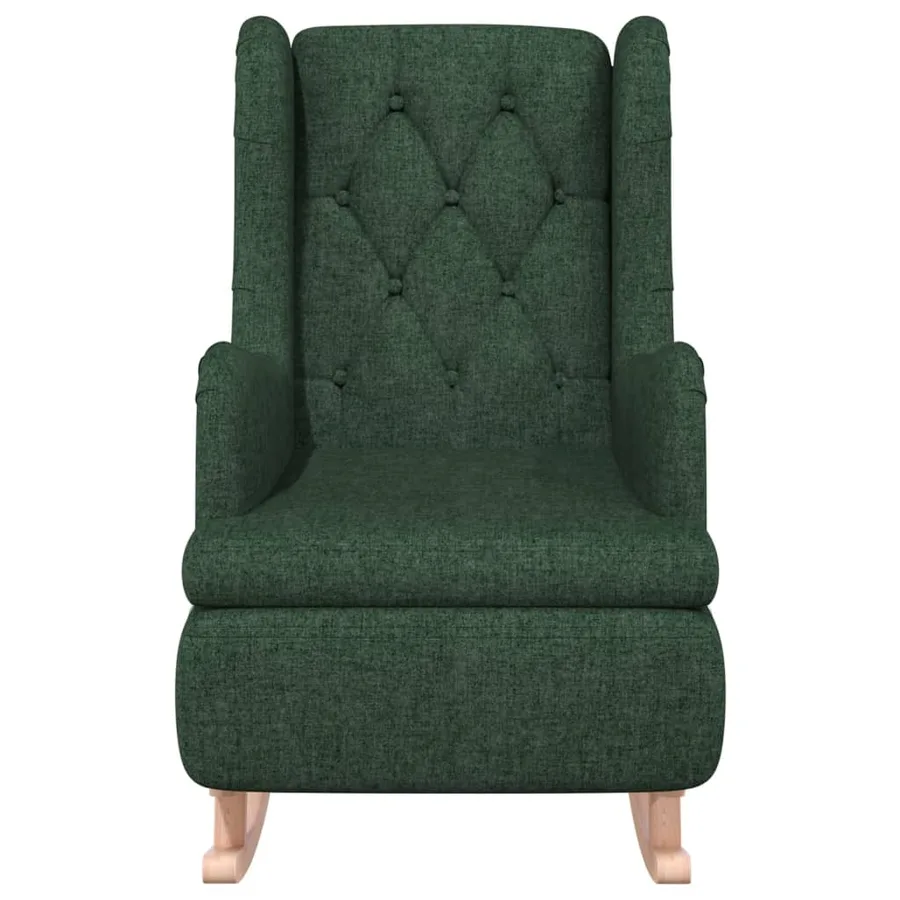 Fauteuil avec pieds à bascule en bois d'hévéa Vert foncé Tissu - 3