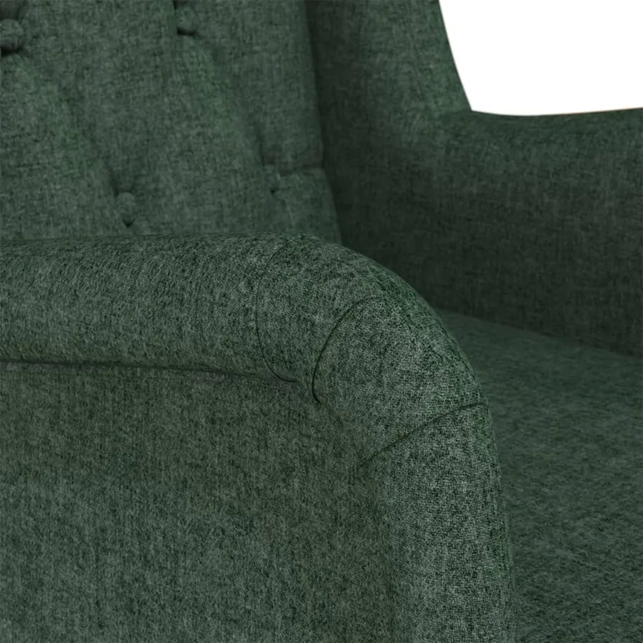 Fauteuil avec pieds à bascule en bois d'hévéa Vert foncé Tissu - 6