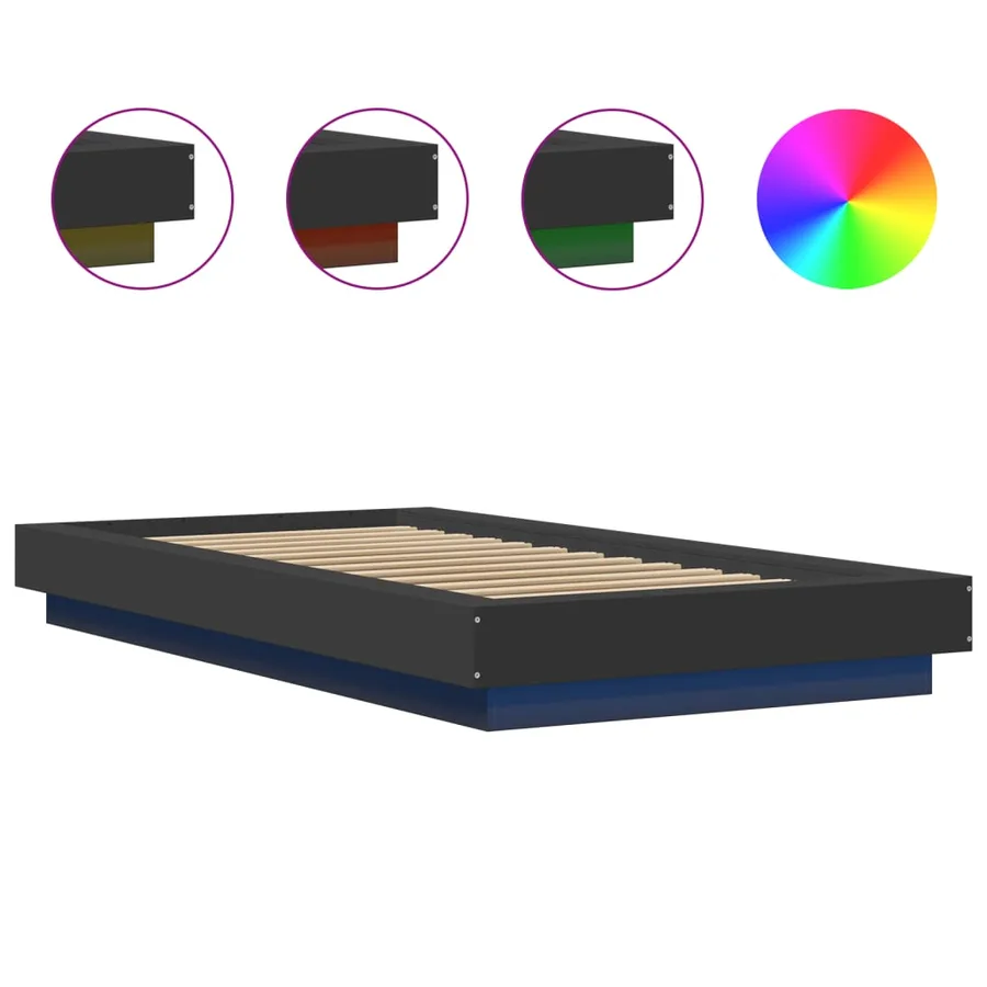 Cadre de lit avec lumières LED sans matelas noir 100x200 cm - 8