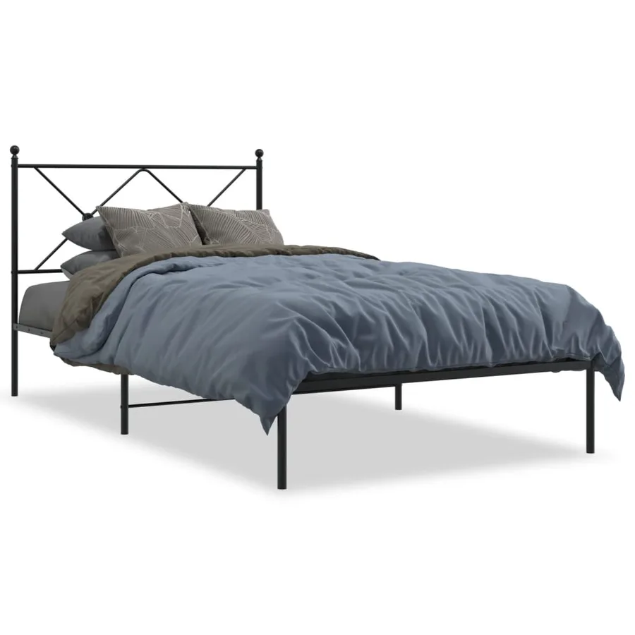 Cadre de lit métal sans matelas avec tête de lit noir 107x203cm - 2