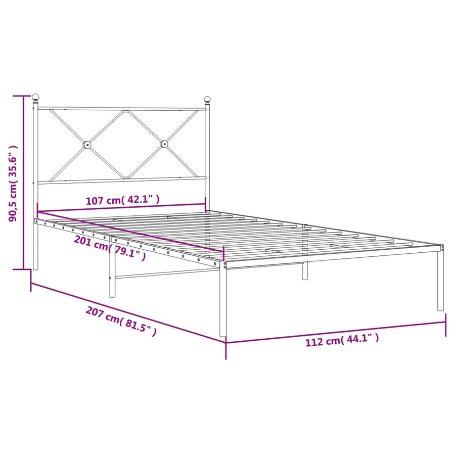 Cadre de lit métal sans matelas avec tête de lit noir 107x203cm - 8
