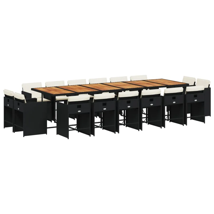 Ensemble à manger de jardin 17 pcs coussins noir résine tressée - 2